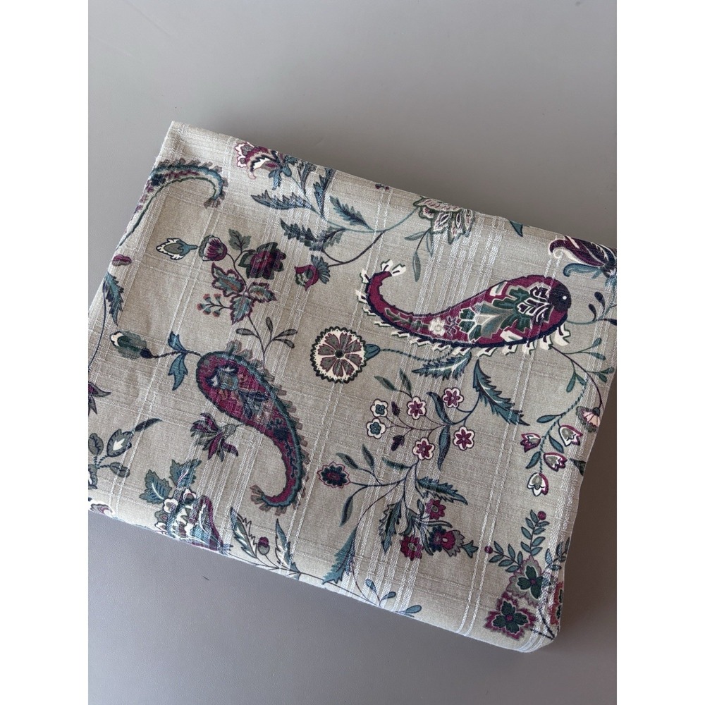 Floral Paisley Fabric Tablecloth Oval 57" Wide x 98" Long Brown Red Green Rustic